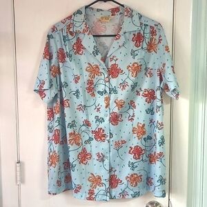 EUC Vintage Polyester Polo sz XXL Pale Aqua Floral - Hard to Find Larger Size!